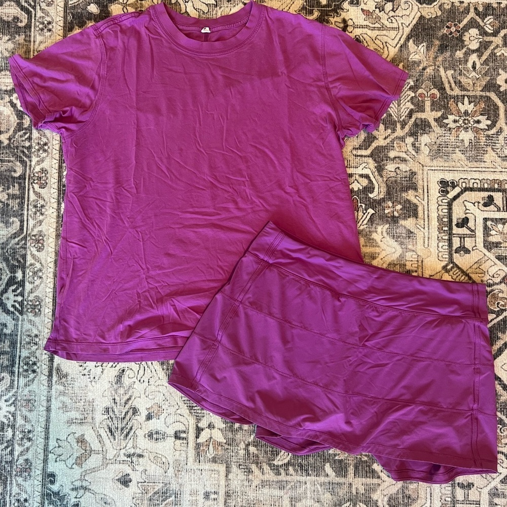 lululemon athletica Purple Tennis skirt and Tee Set